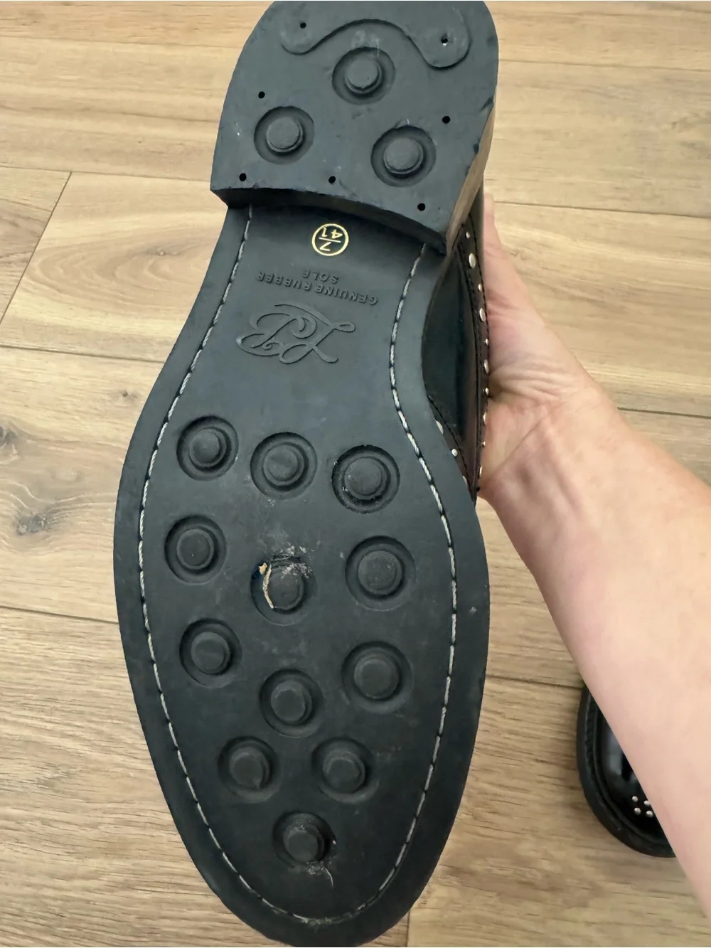 L&B Black Leather Studded Wingtip Oxfords